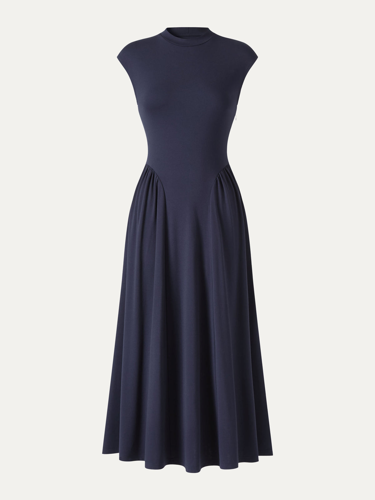 OGLmove Women's Ponte Mock Neck Ruched A-Line Midi Dress with Pockets