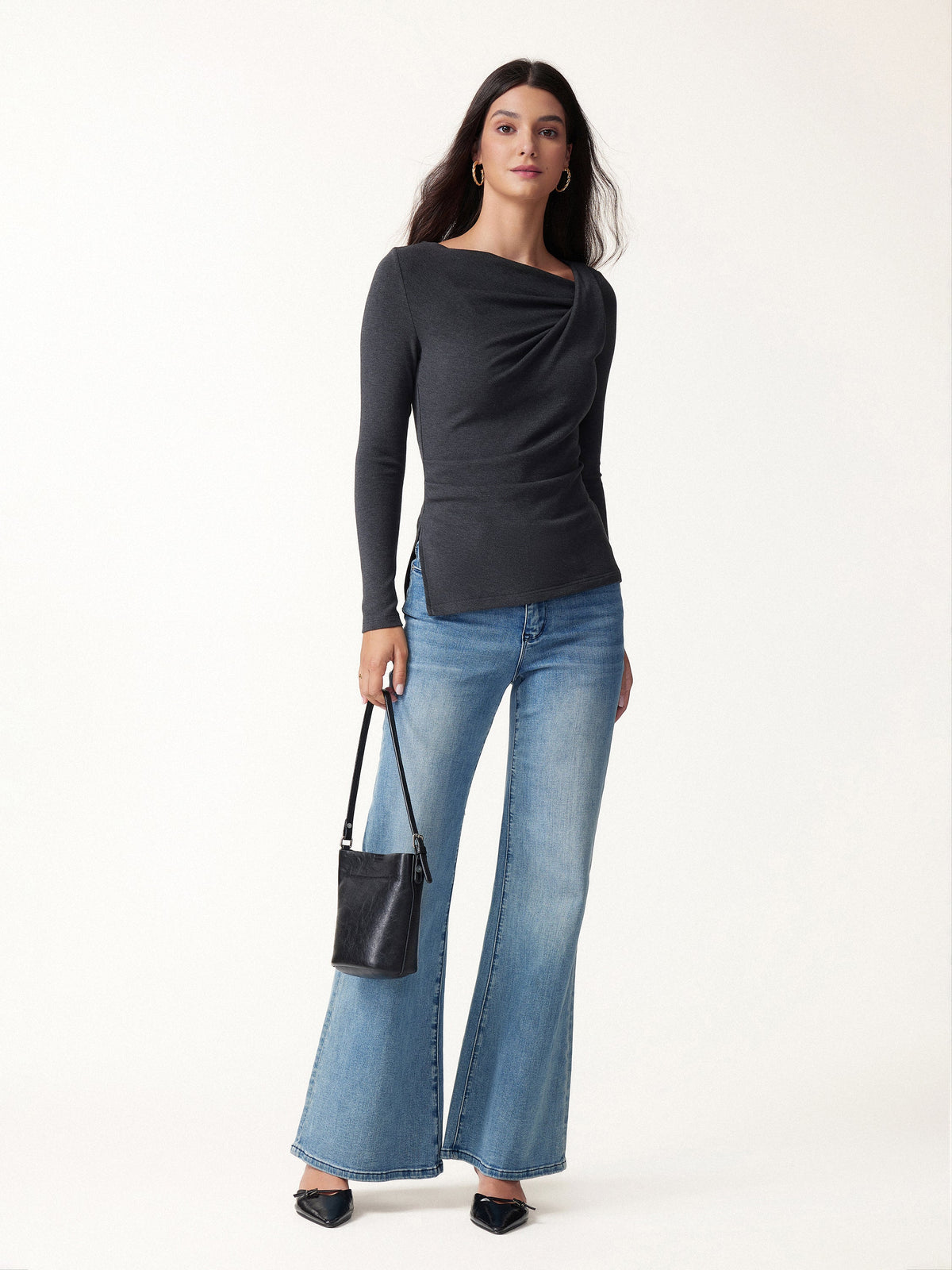 OGLmove Women's Eco-Mousse Asymmetrical Neck Tucked-Waist Top
