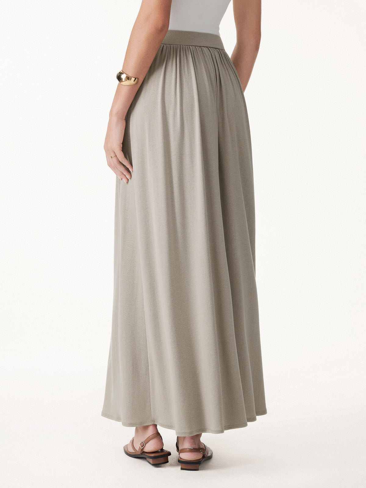 OGLmove Women's Round Neck Top and A-Line Maxi Skirt Set
