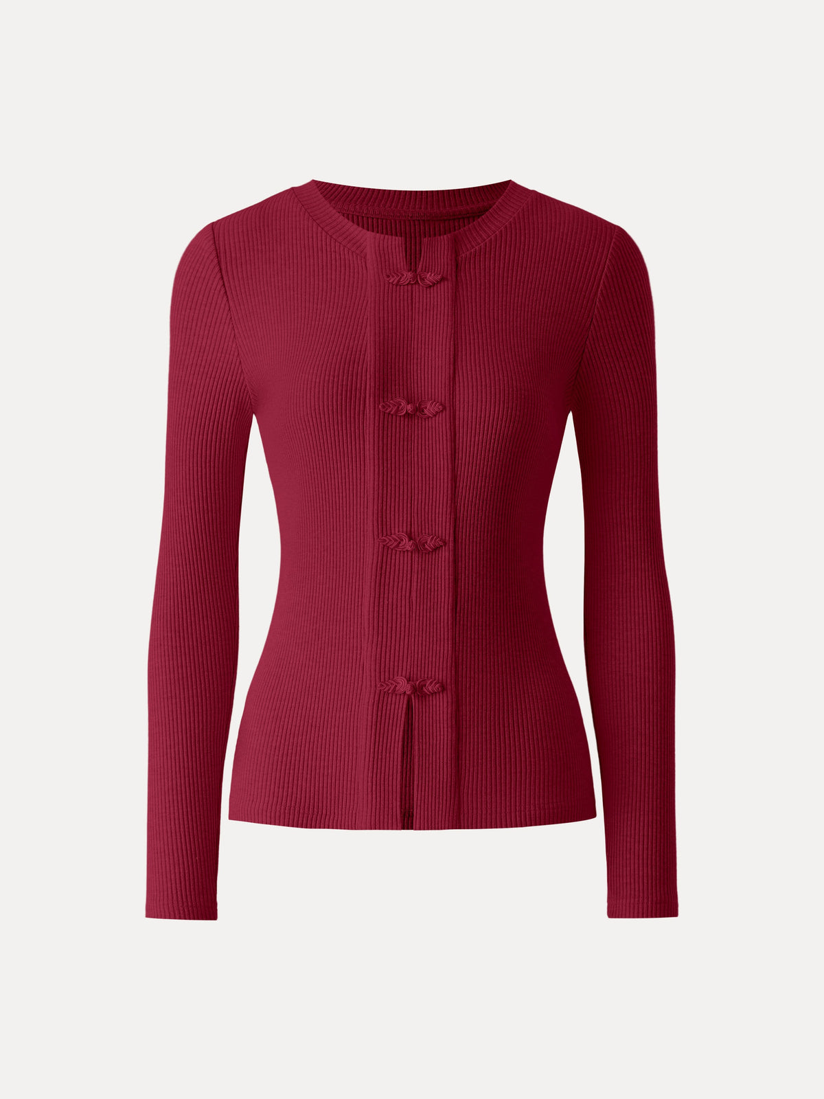 OGLmove Women's Ribbed Frog Button Long Sleeve Top