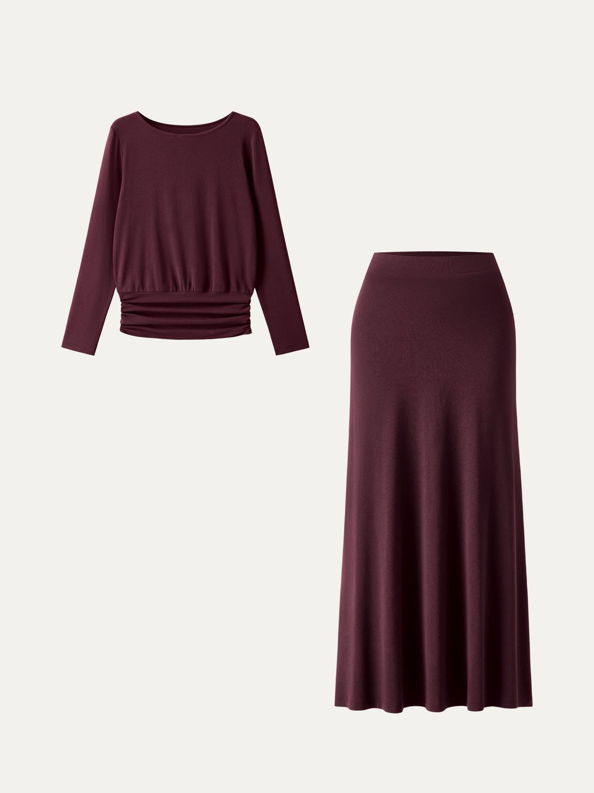 OGLmove Women's Boatneck Long Sleeve Top & Maxi Skirt Set
