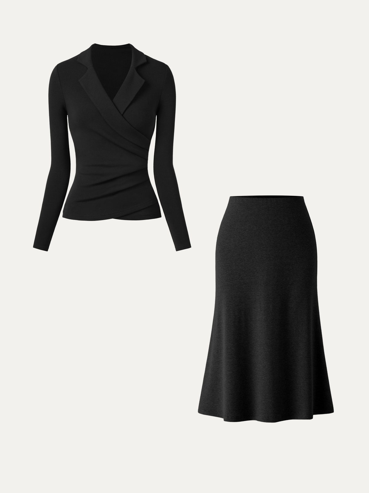 OGLmove Women's Eco-Mousse Collared Surplice Top & Midi Skirt Set