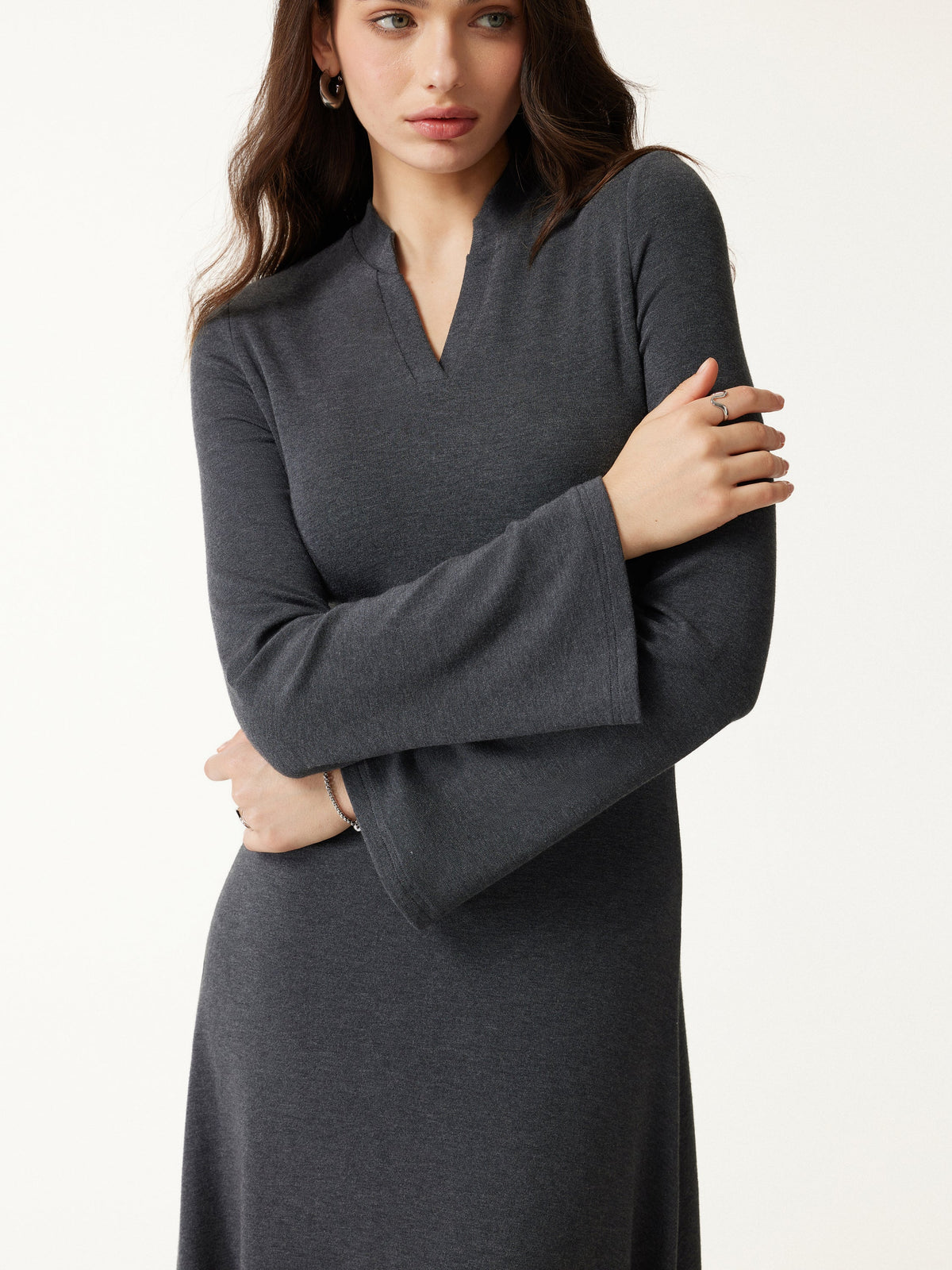 OGLmove Women's Eco-Mousse® V-Neck Long Sleeve Flowy Midi Dress
