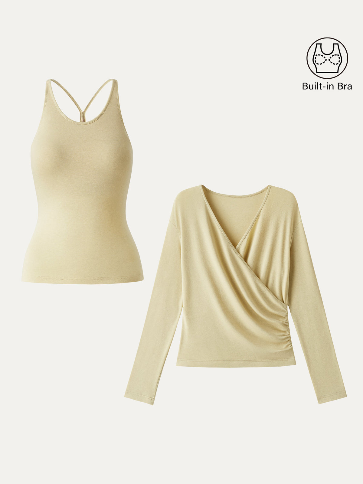 OGLmove Women's Eco-MiYaMoon Cashmere Cami and Surplice Ruched Top Set