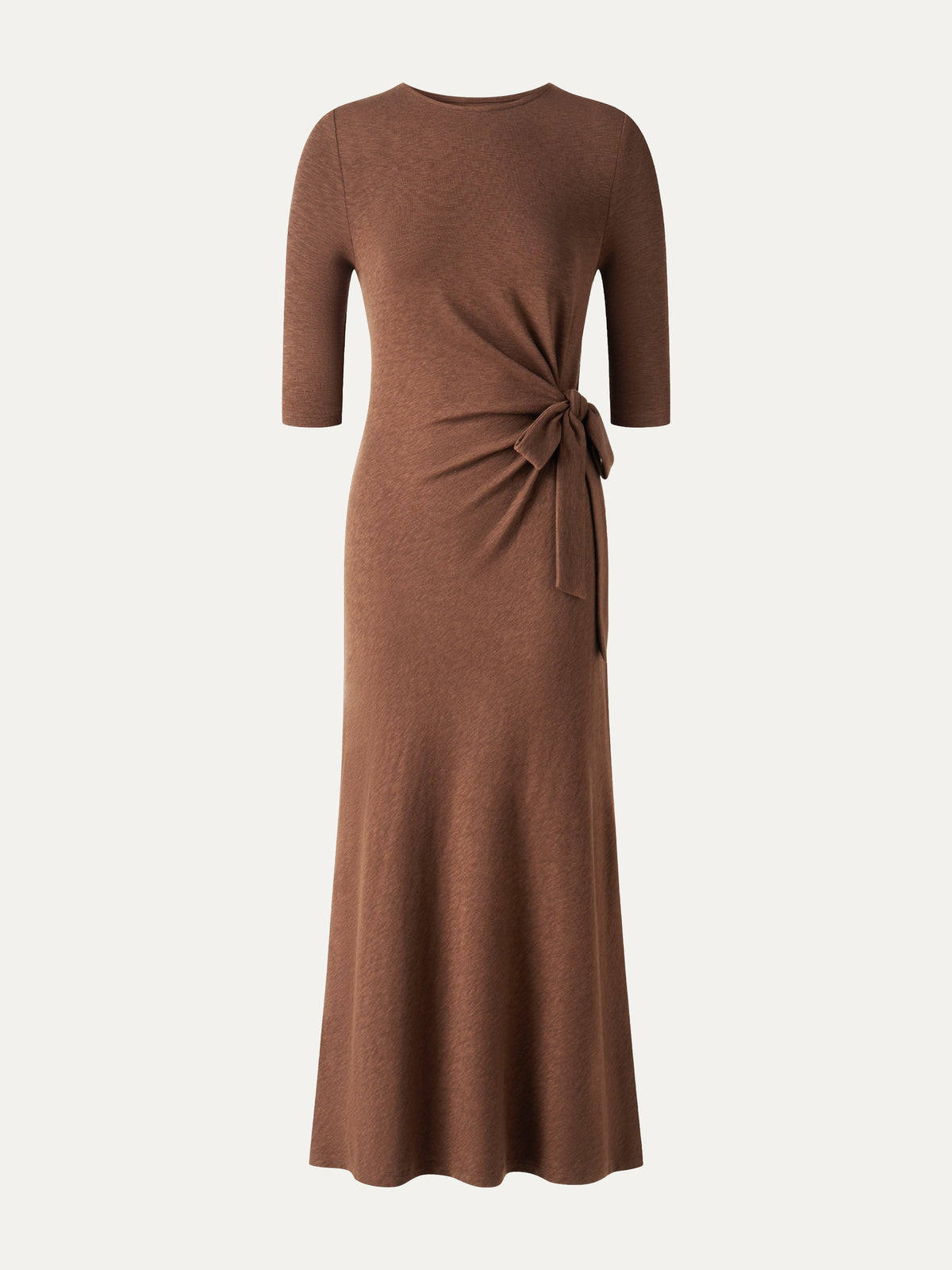 OGLmove Women's Slub Ribbed Round Neck Tie-Waist Midi Dress