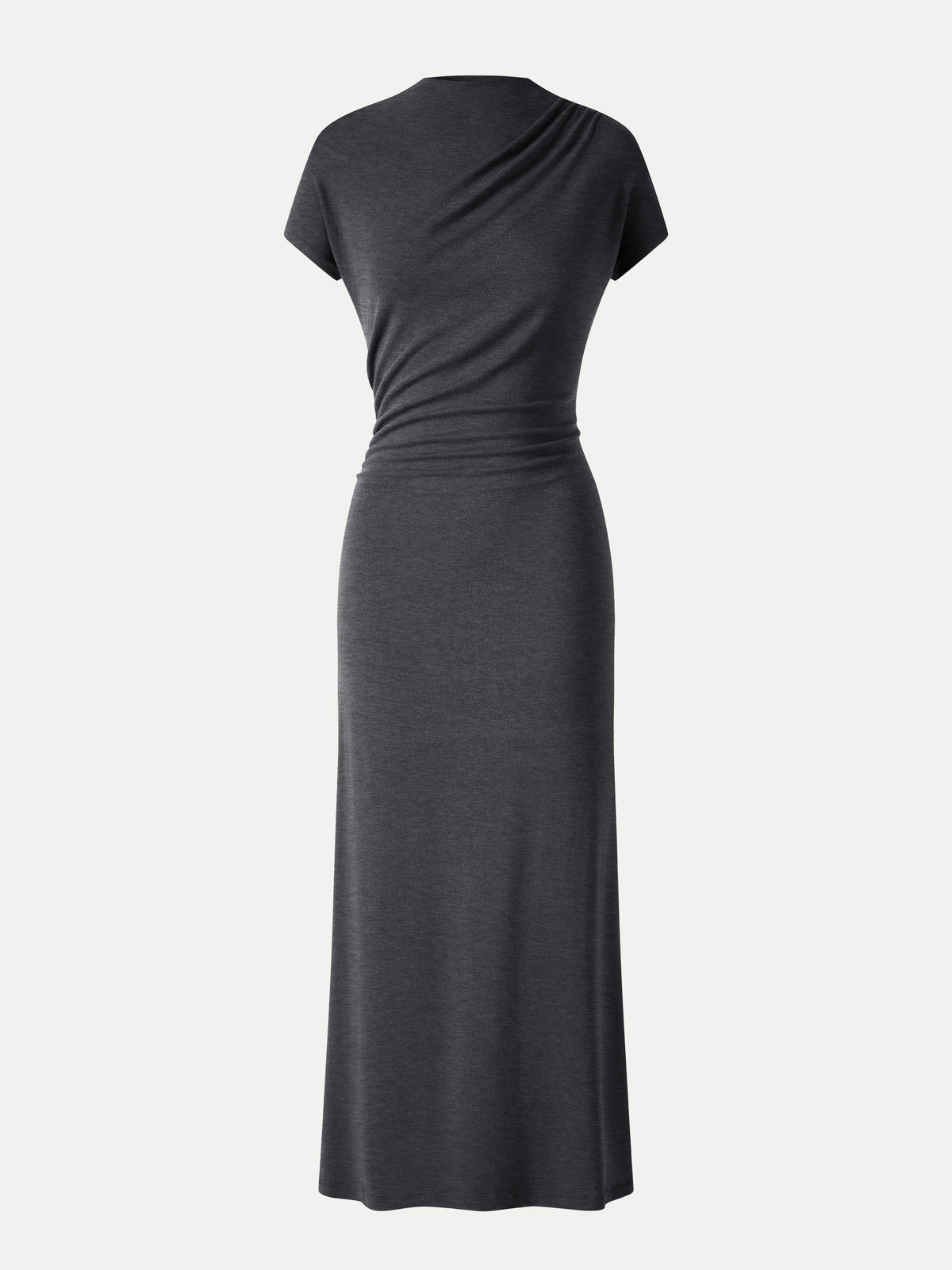 OGLmove Women's Eco-Mousse® Mock Neck Cap Sleeve Ruched Midi Dress