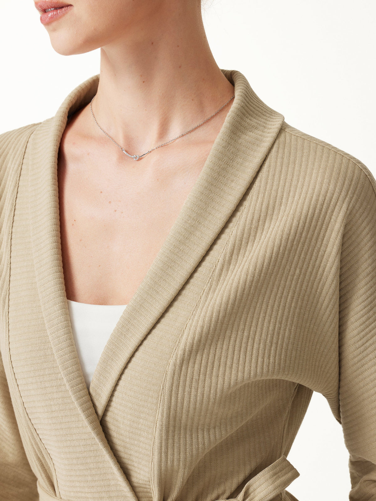 OGLmove Women's Textured Cotton Blend Lapel Belted Open-Front Jacket