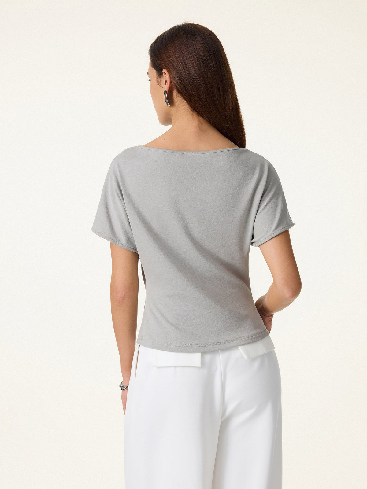 OGLmove Women's Cotton Lyocell Boatneck Angled Summer Tee