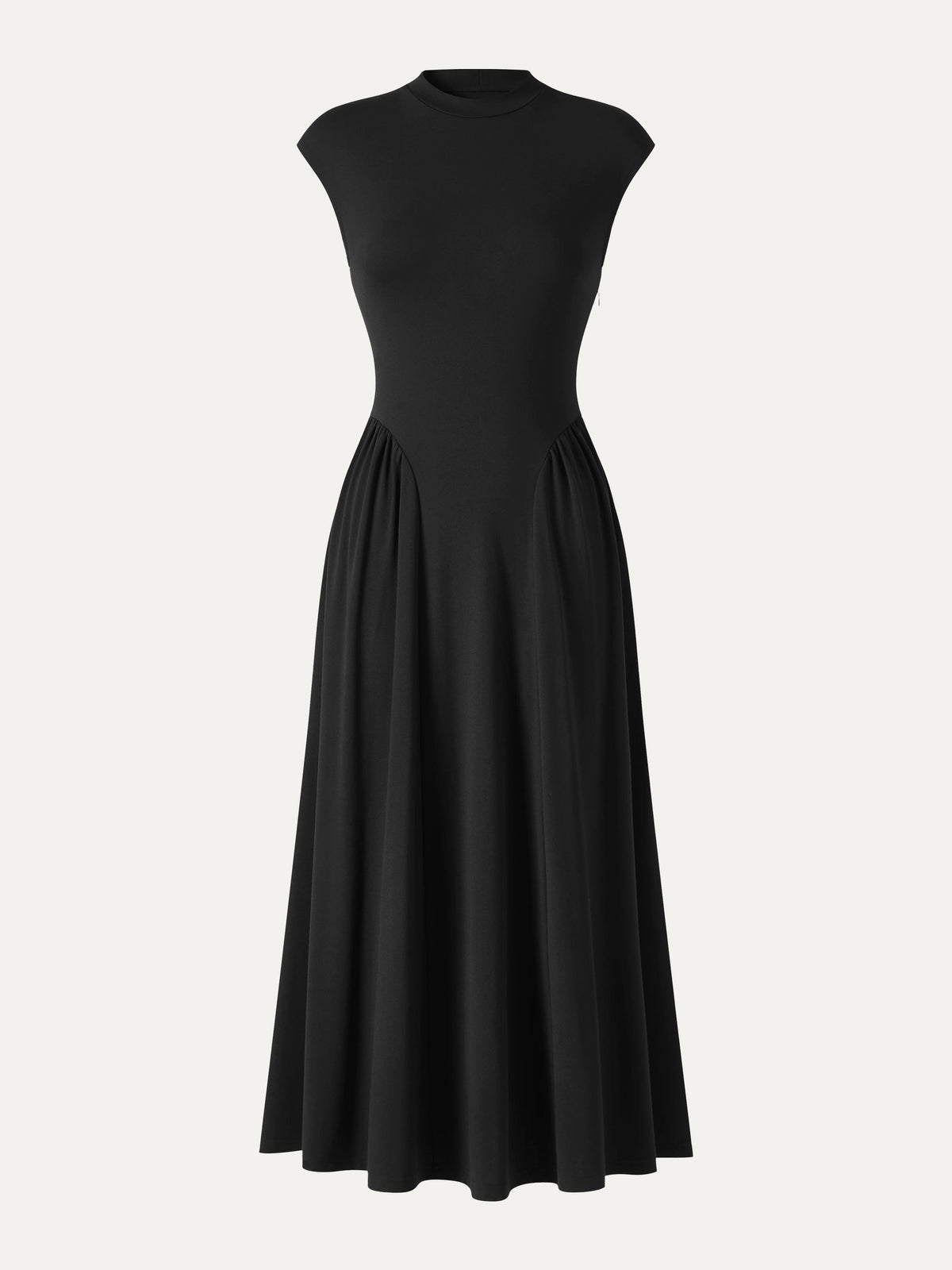 OGLmove Women's Ponte Mock Neck Ruched A-Line Midi Dress with Pockets
