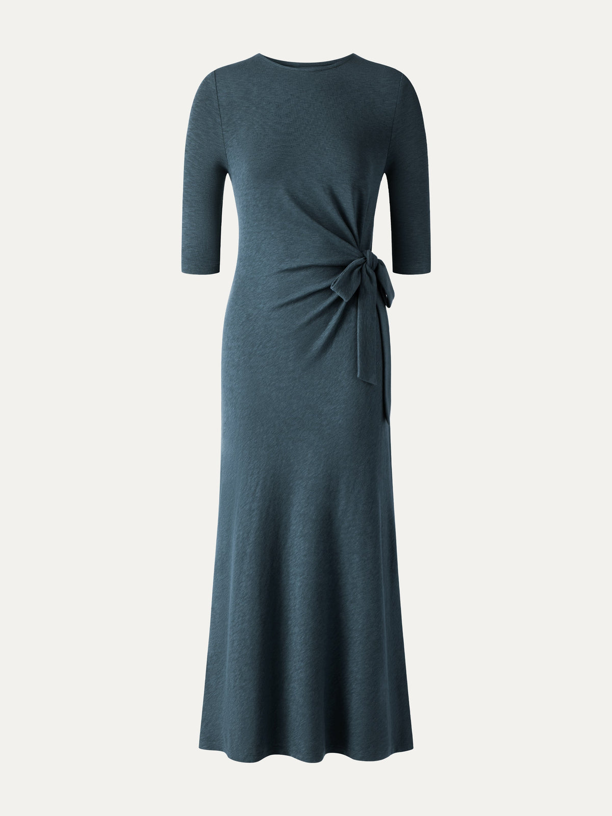 OGLmove Women's Slub Ribbed Round Neck Tie-Waist Midi Dress