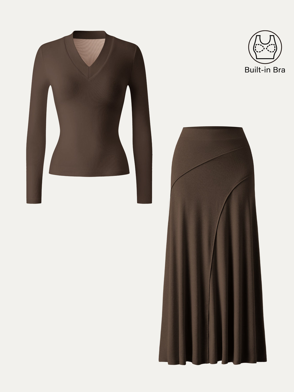 OGLmove Women's V-Neck Bra Top & Drapey A-Line Maxi Skirt Set