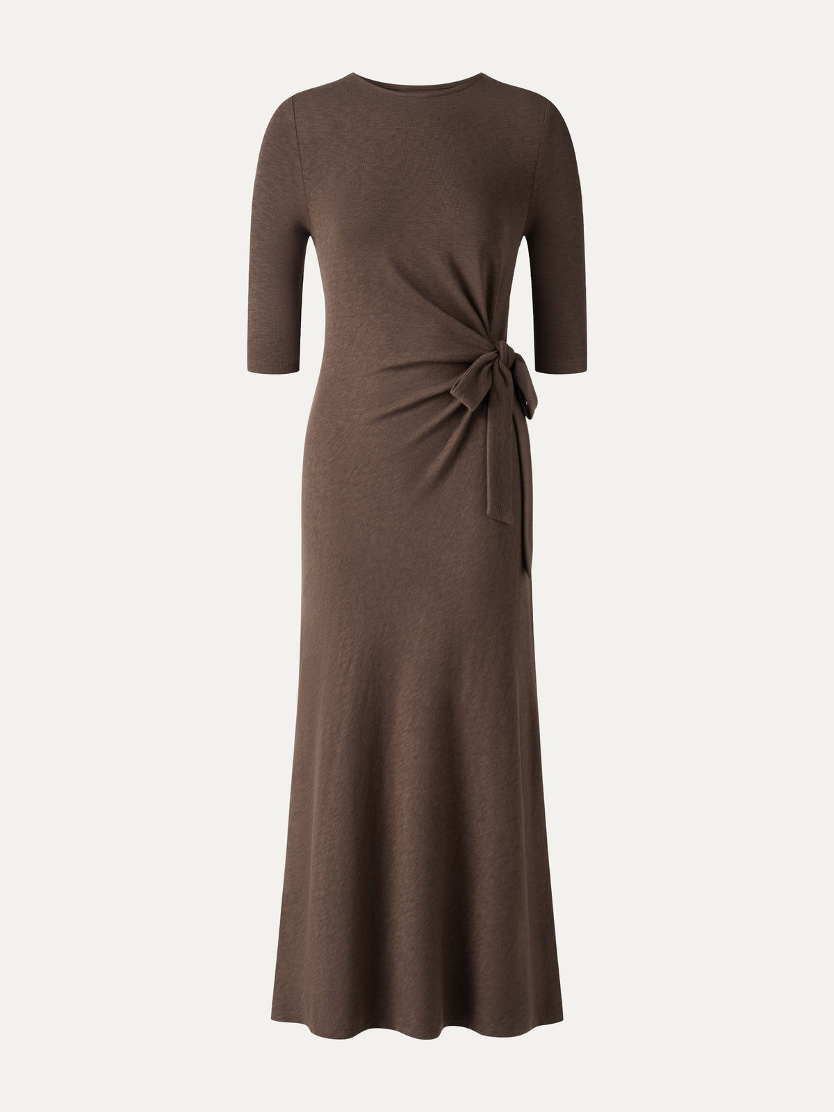 OGLmove Women's Slub Ribbed Round Neck Tie-Waist Midi Dress