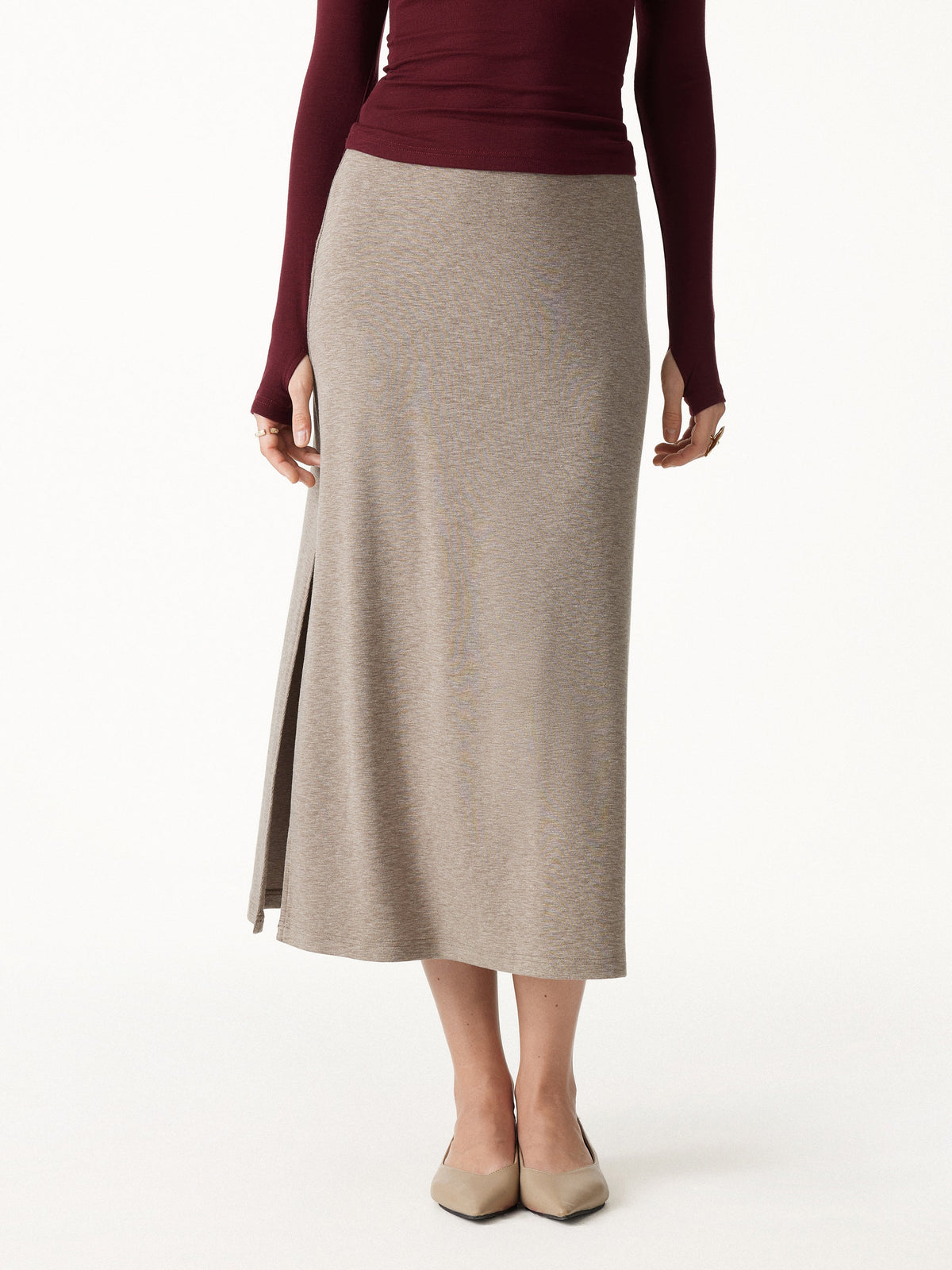 OGLmove Women's Eco-Mousse Side-Slit A-Line Midi Skirt