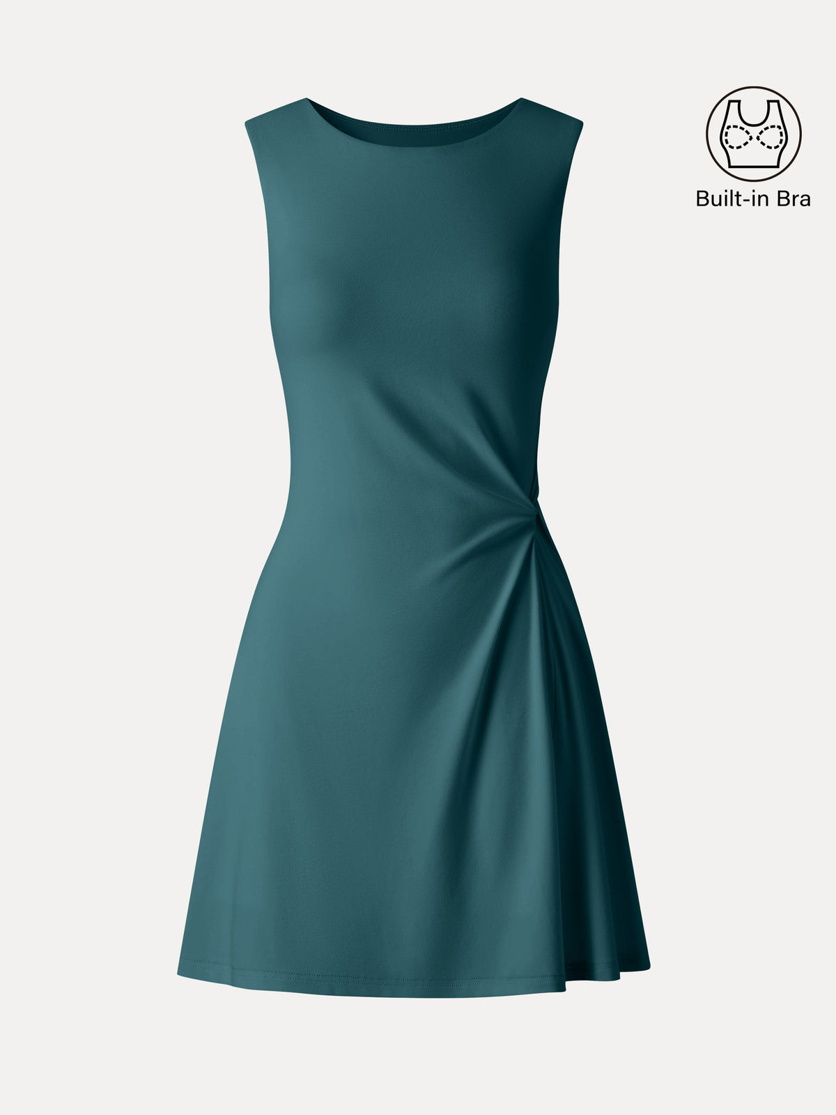 OGLmove Women's Ribbed Round Neck Sleeveless Side-Twist Mini Bra Dress