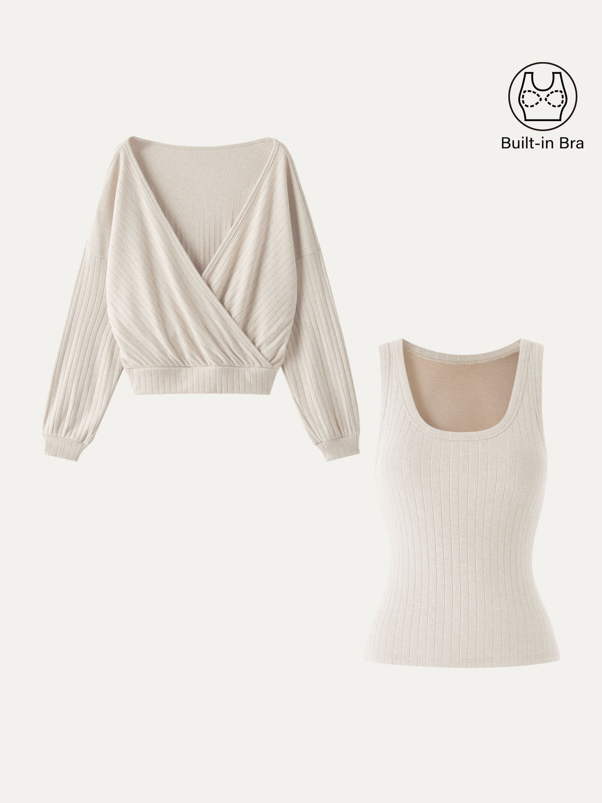 OGLmove Women's 2-Piece U-Neck Bra Top and Long Sleeve Top Set