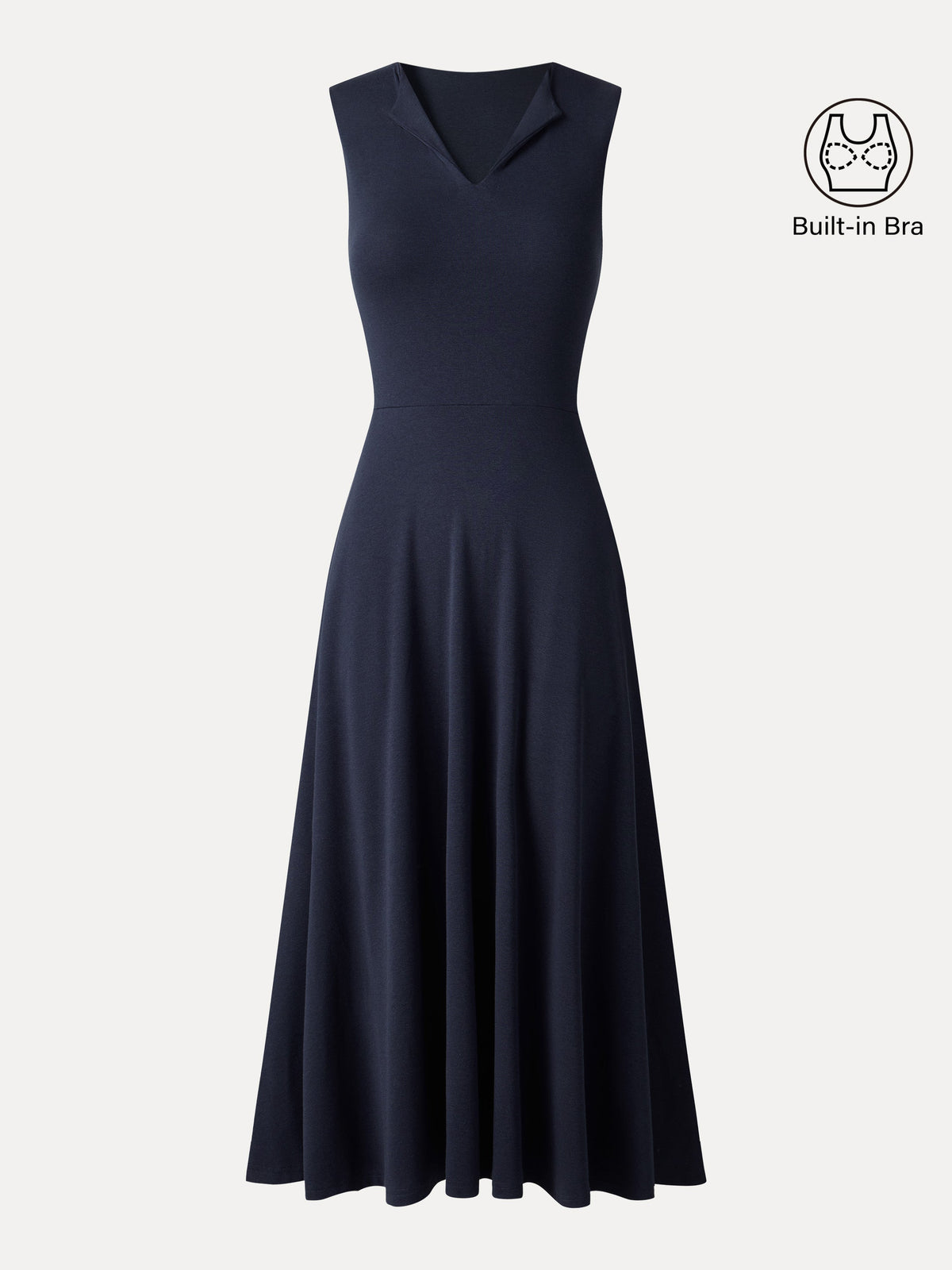 OGLmove Women's Ribbed Collared V-Neck Sleeveless Midi Bra Dress with Pockets