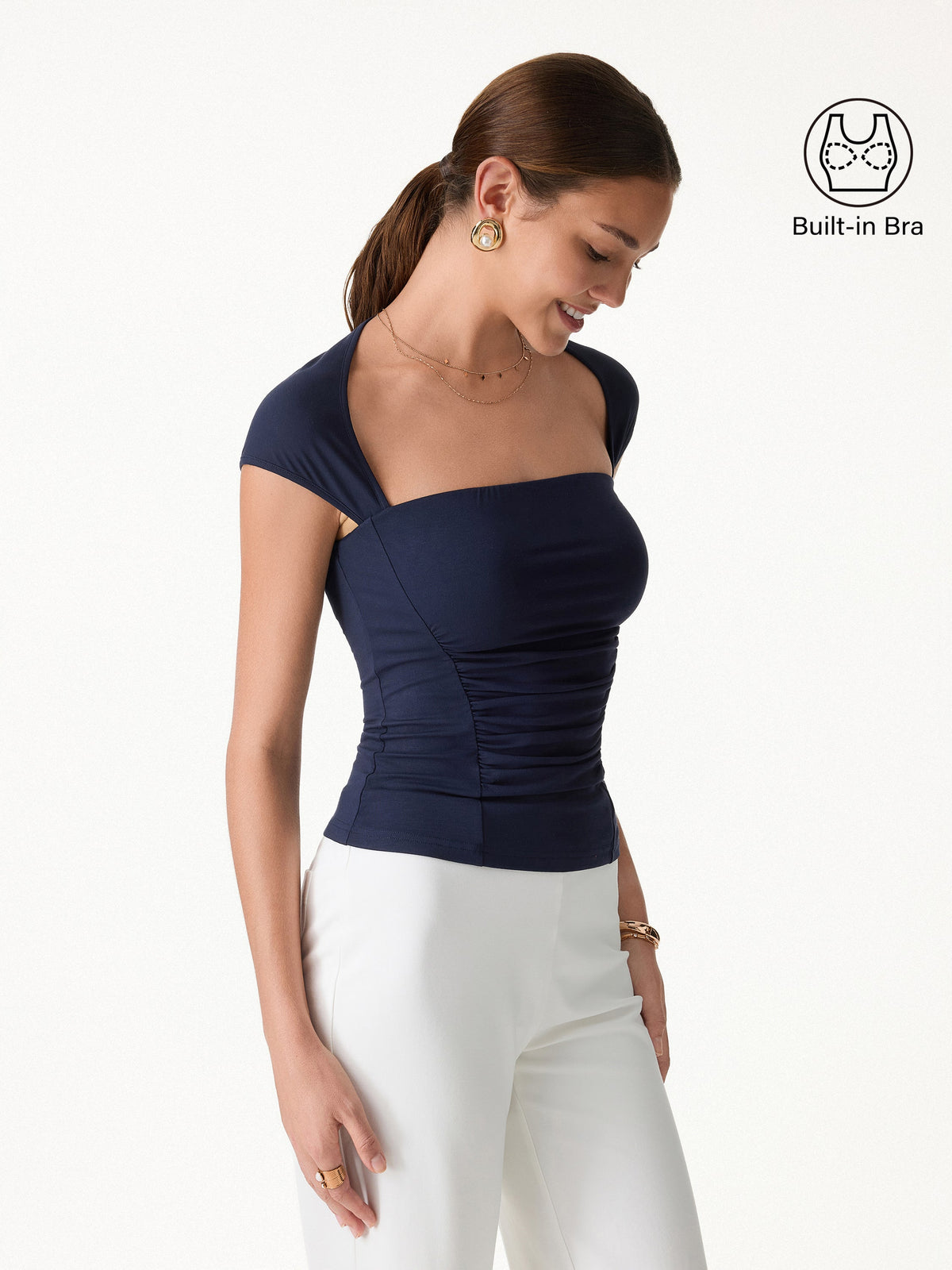 OGLmove Women's SkinKiss Square Neck Cutout Back Ruched Bra Top