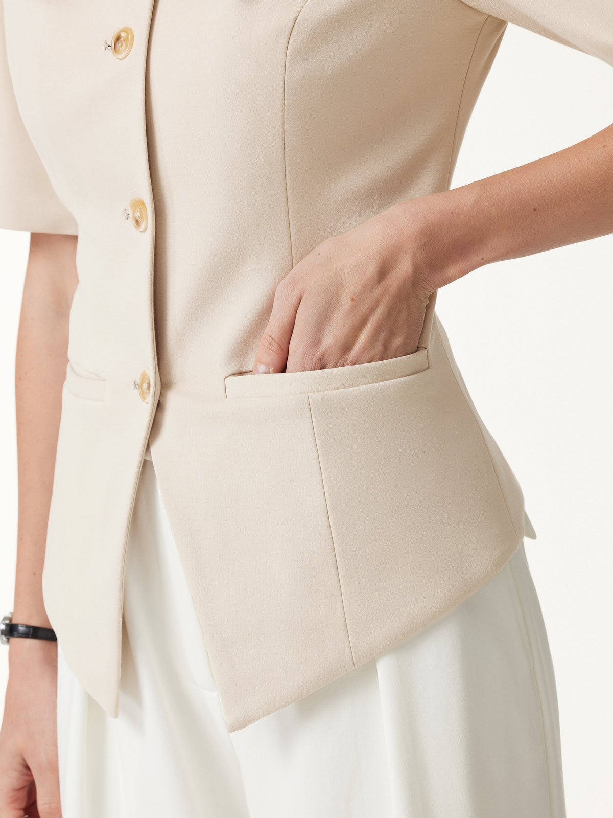 OGLmove Women's Ponte Round Neck Elbow Sleeve Jacket with Pockets