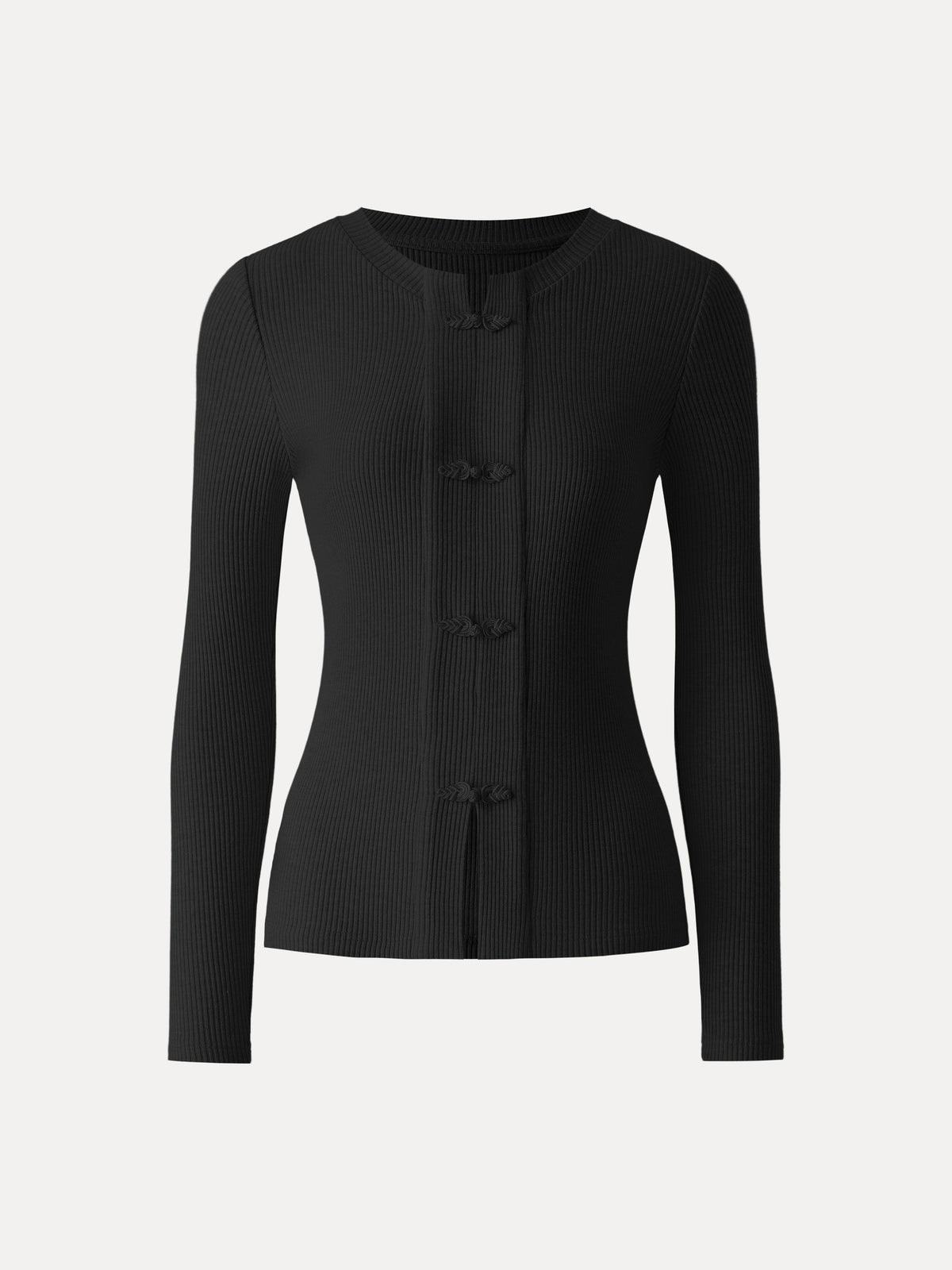 OGLmove Women's Ribbed Frog Button Long Sleeve Top