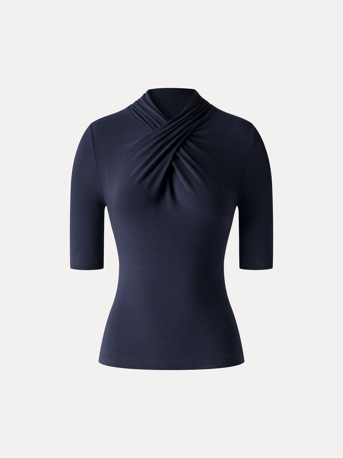 OGLmove Women's Crisscross Mock Neck Elbow Sleeve Ruched Top