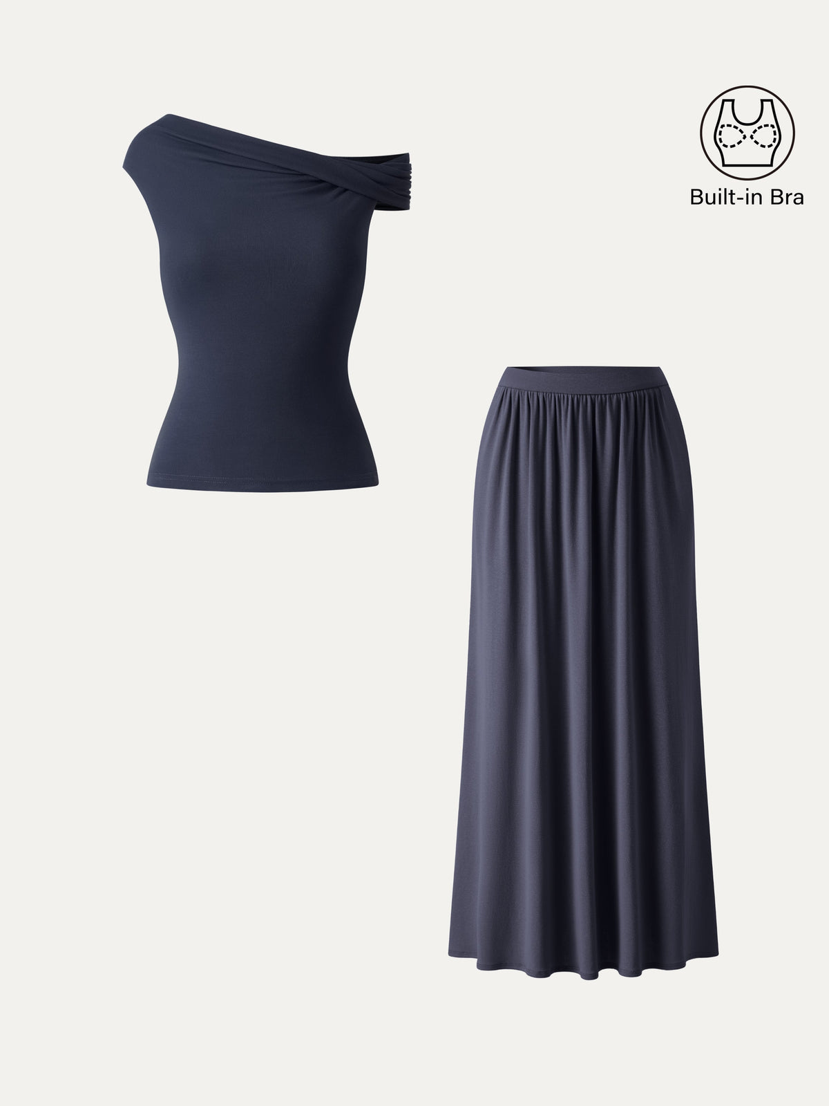 OGLmove Women's Multi-Wear Neckline Bra Top & Gathered A-Line Maxi Skirt Set