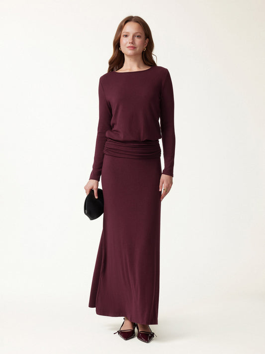 OGLmove Women's Boatneck Long Sleeve Top & Maxi Skirt Set