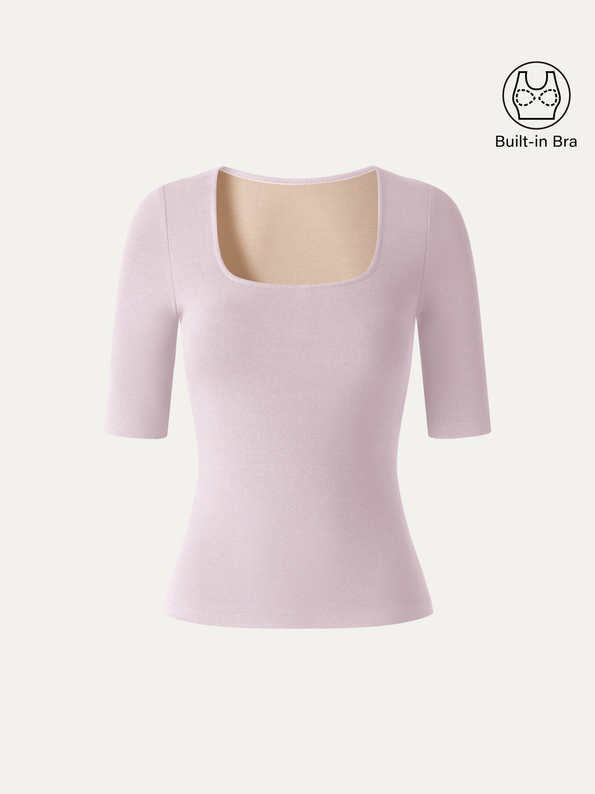 OGLmove Women's Square Neck Elbow Sleeve Bra Top