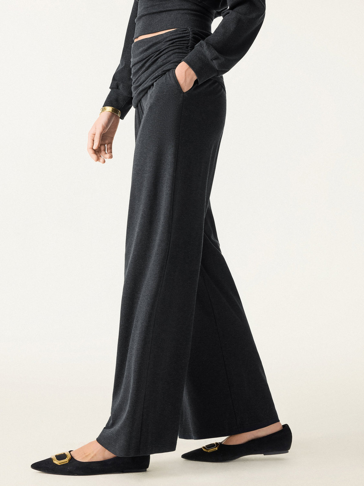 OGLmove Women's Wool Blend Drapey Wide-Leg Pull-On Pants with Pockets