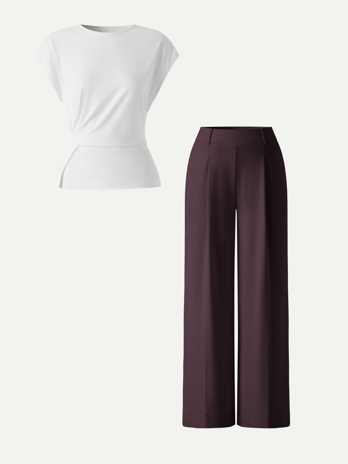 OGLmove Women's Round Neck Tucked Top and Wide Leg Pants Set