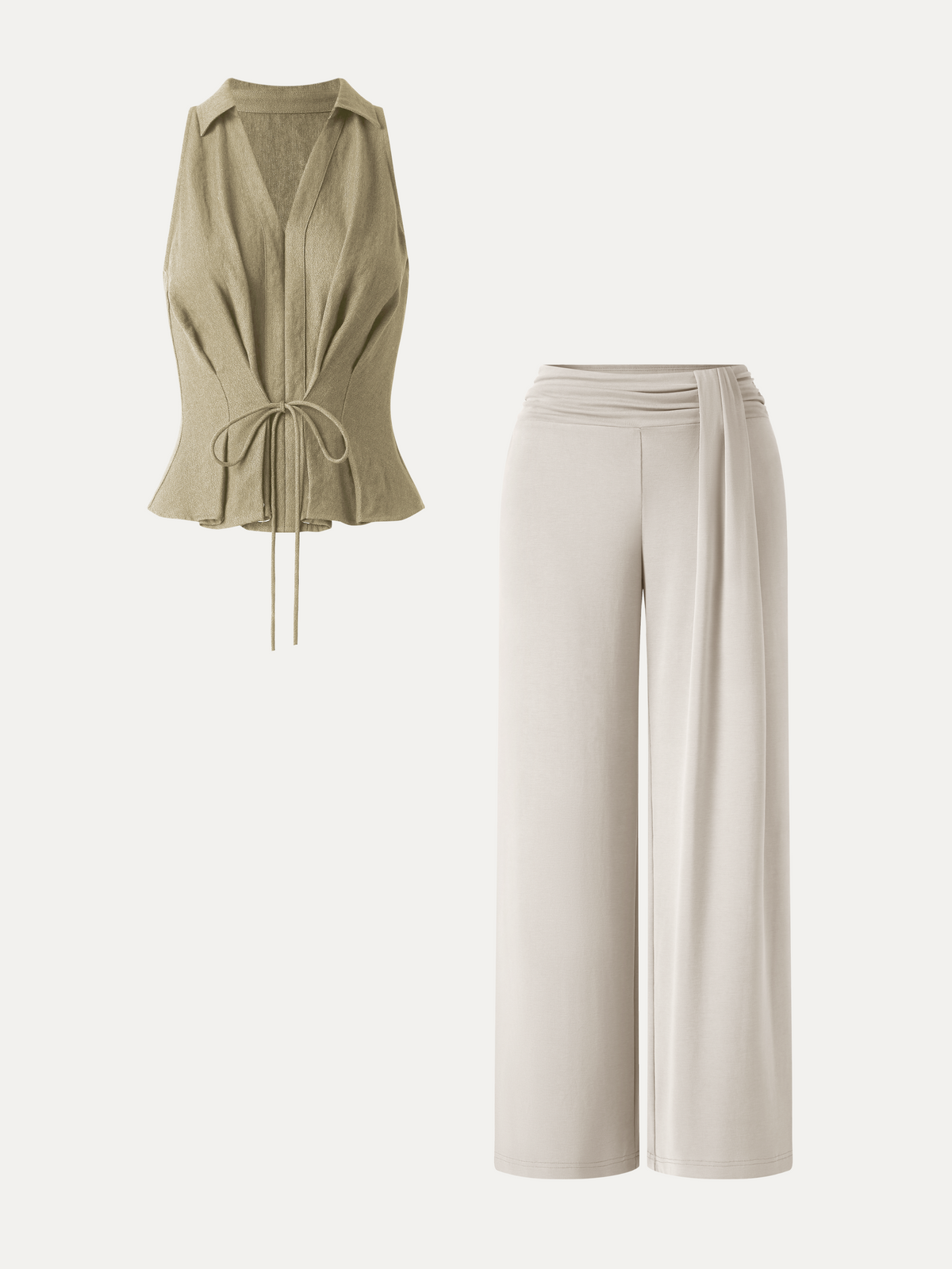 OGLmove Women's Collared V-Neck Top & Mid-Rise Wide-Leg Lounge Pants Set