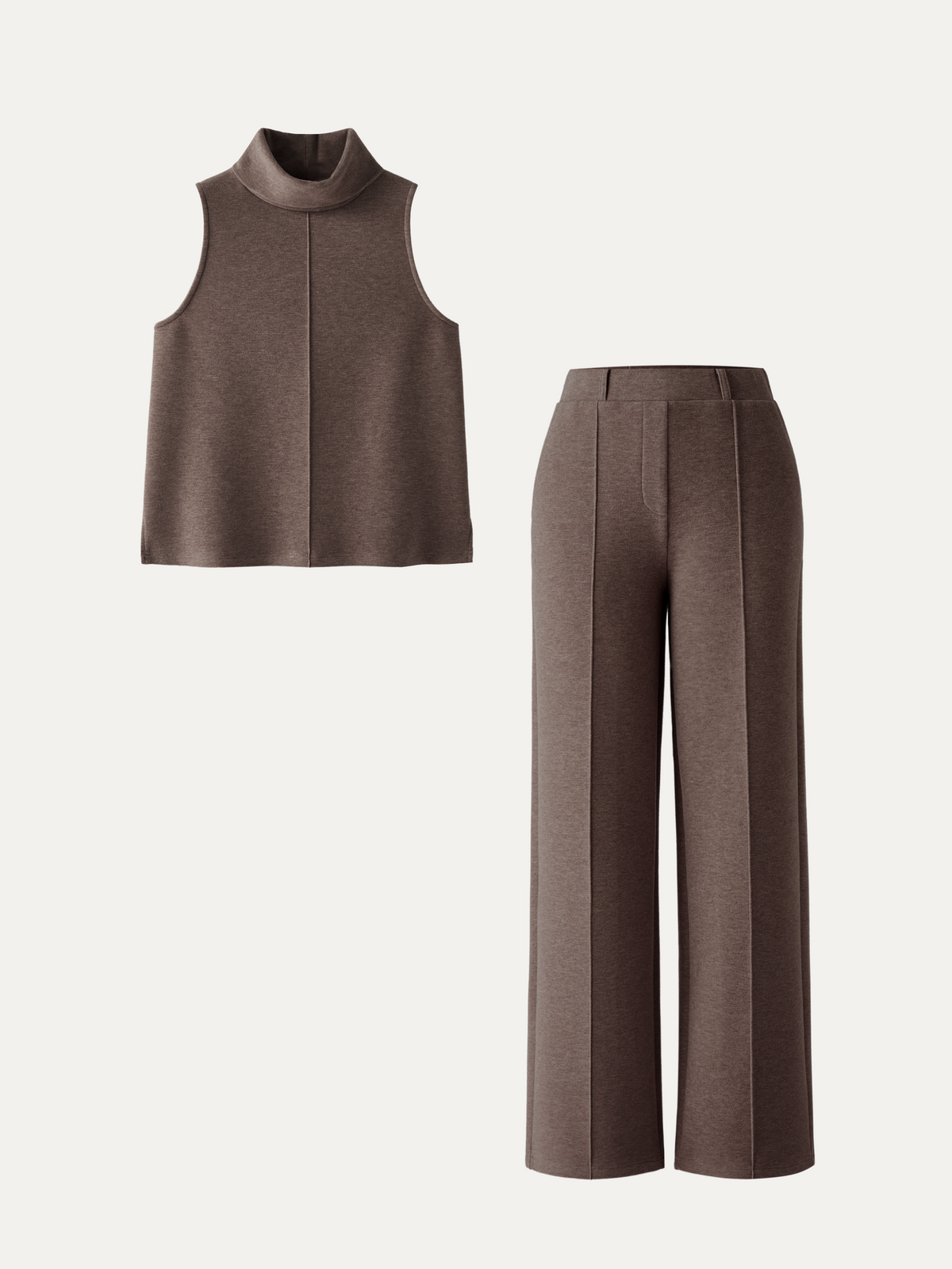 Women's Turtle Neck Split Hem Top & High Waisted Straight Leg Pant Set
