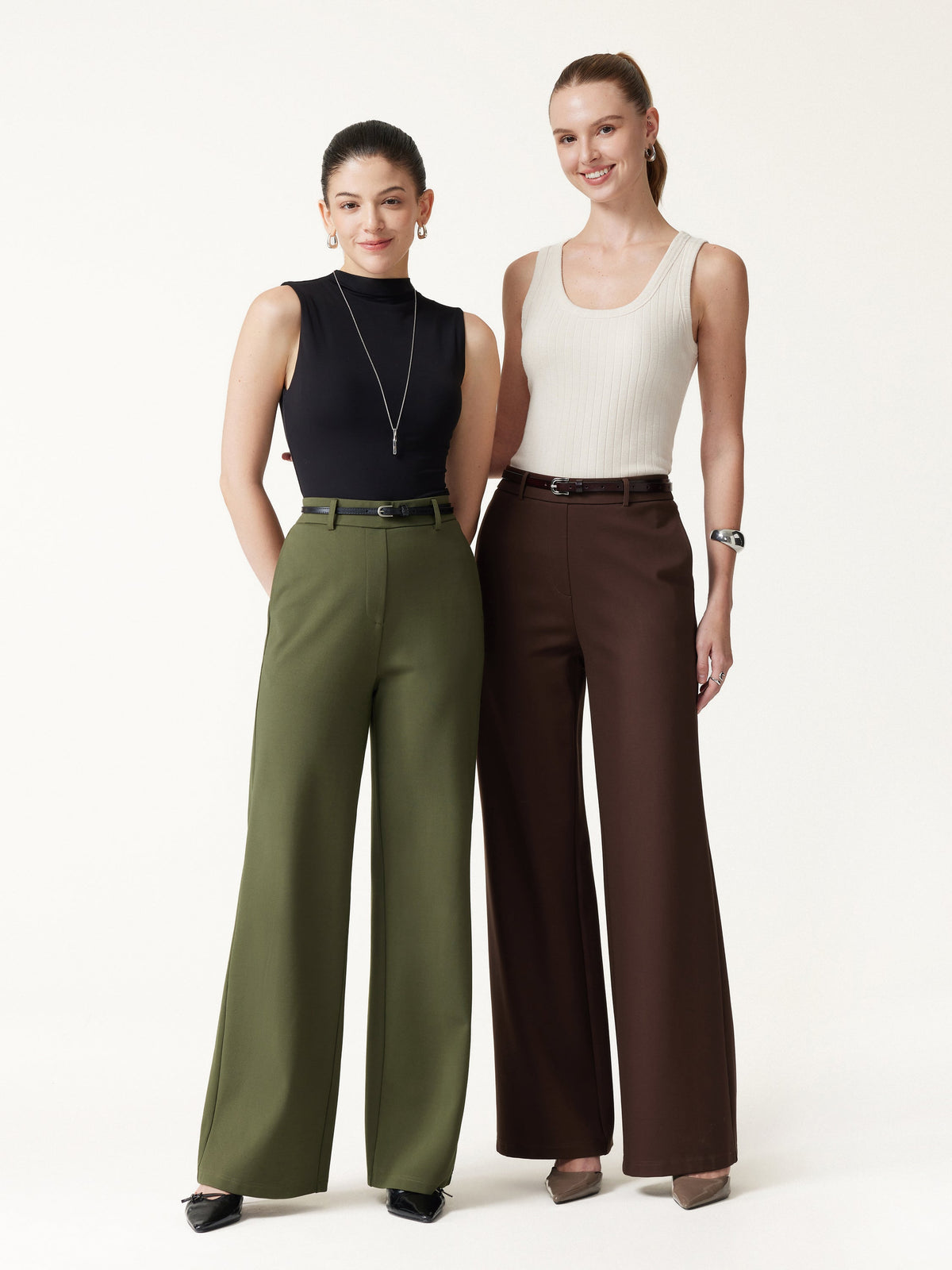 OGLmove Women's Ponte Mid-Rise Wide-Leg Pants with Pockets