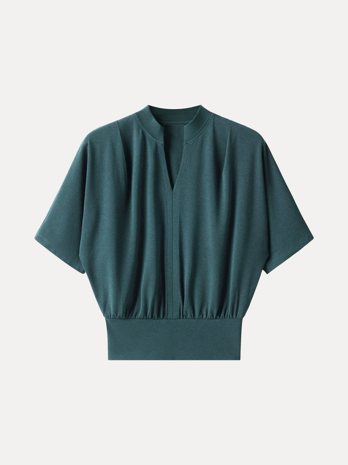 OGLmove Women's Light Cotton Rib Stand Collar V-Neck Top