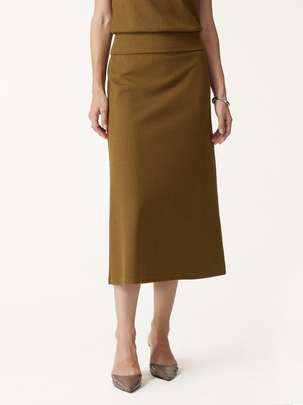 OGLmove Women's Textured Cotton Blend Mid-Rise A-Line Midi Skirt