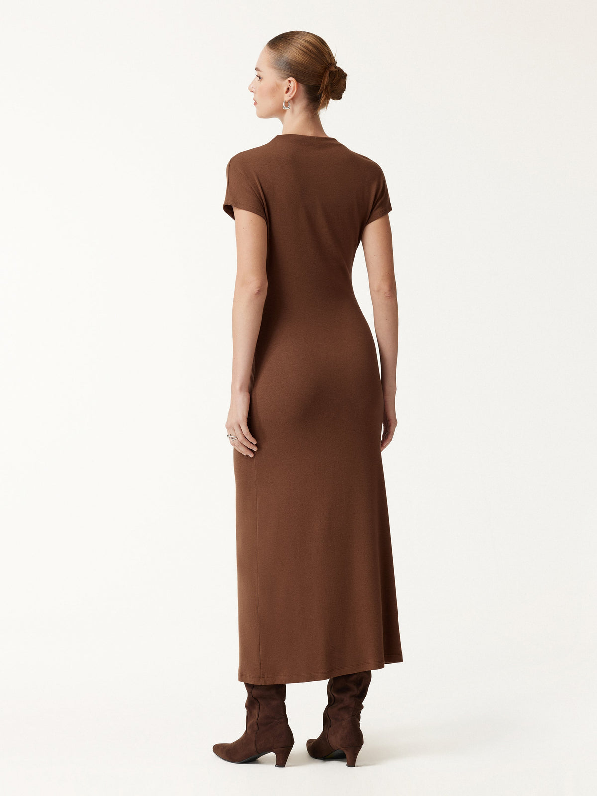 OGLmove Women's Eco-Mousse Mock Neck Cap Sleeve Ruched Midi Dress