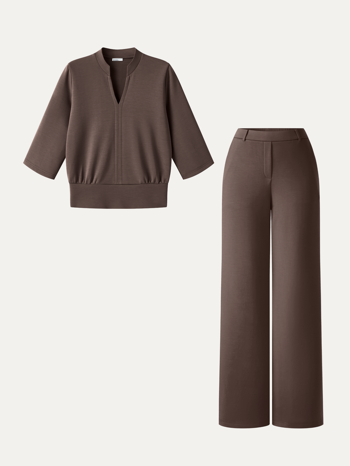 OGLmove Women's 2-Piece V-Neck Top and Wide Leg Pants Set