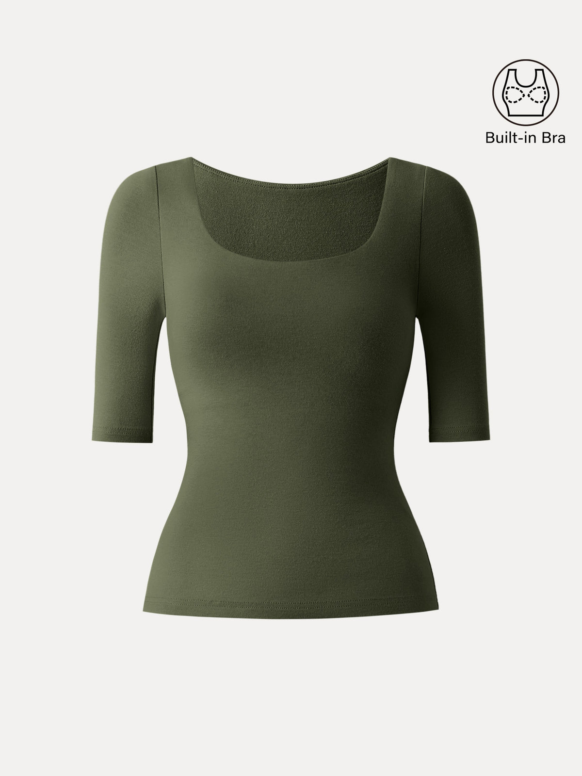 OGLmove Women's Square Neck Elbow Length Sleeve Bra Top
