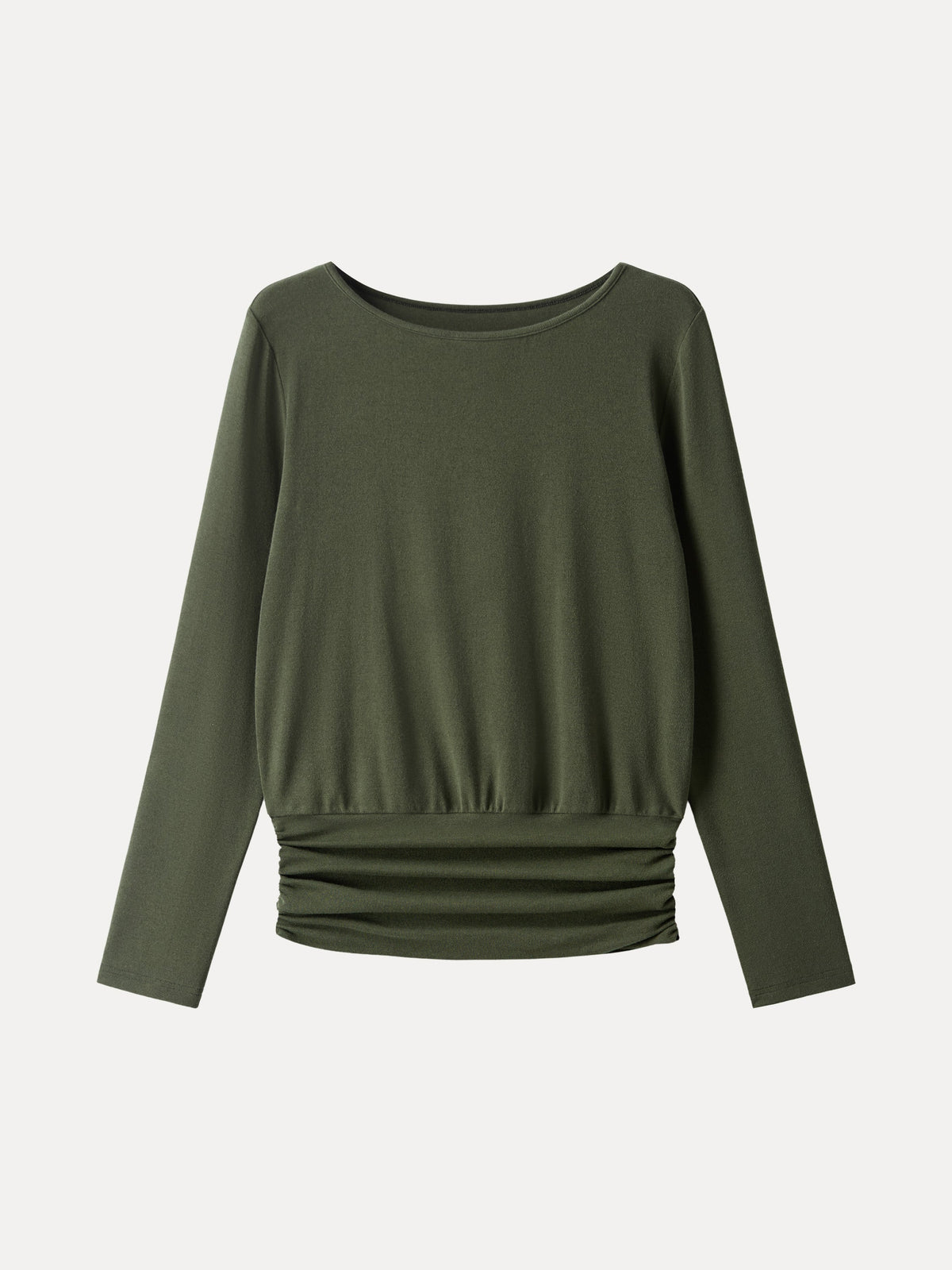 OGLmove Women's Eco-Mousse® Boatneck Long Sleeve Ruched Banded Hem Top