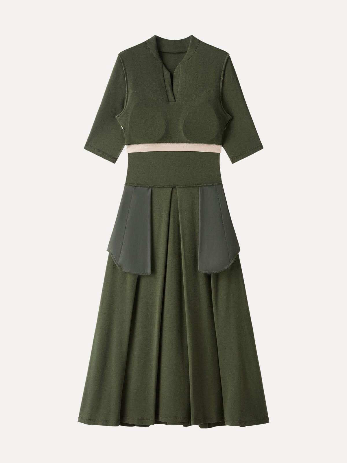 Polo Neck Elbow Length Sleeve Midi Bra Dress with Pockets