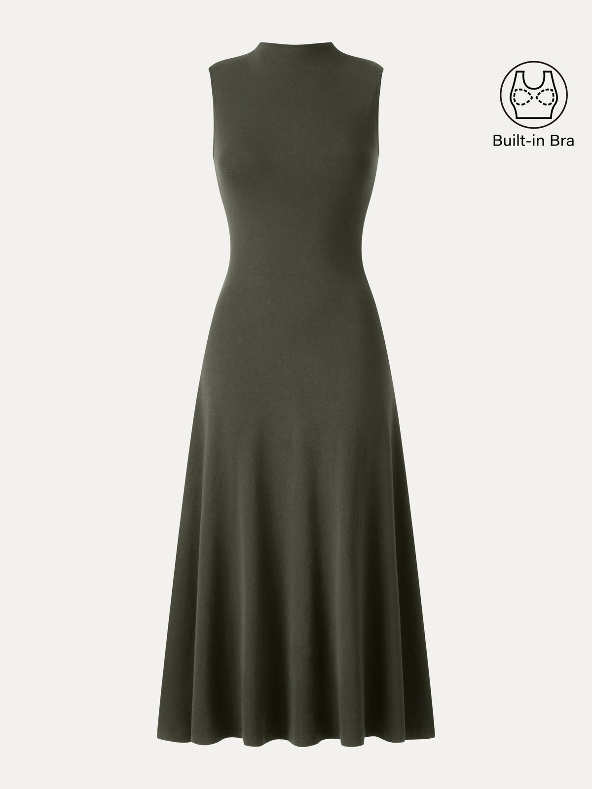 OGLmove Women's Eco-Mousse® Mock Neck Sleeveless A-Line Midi Bra Dress