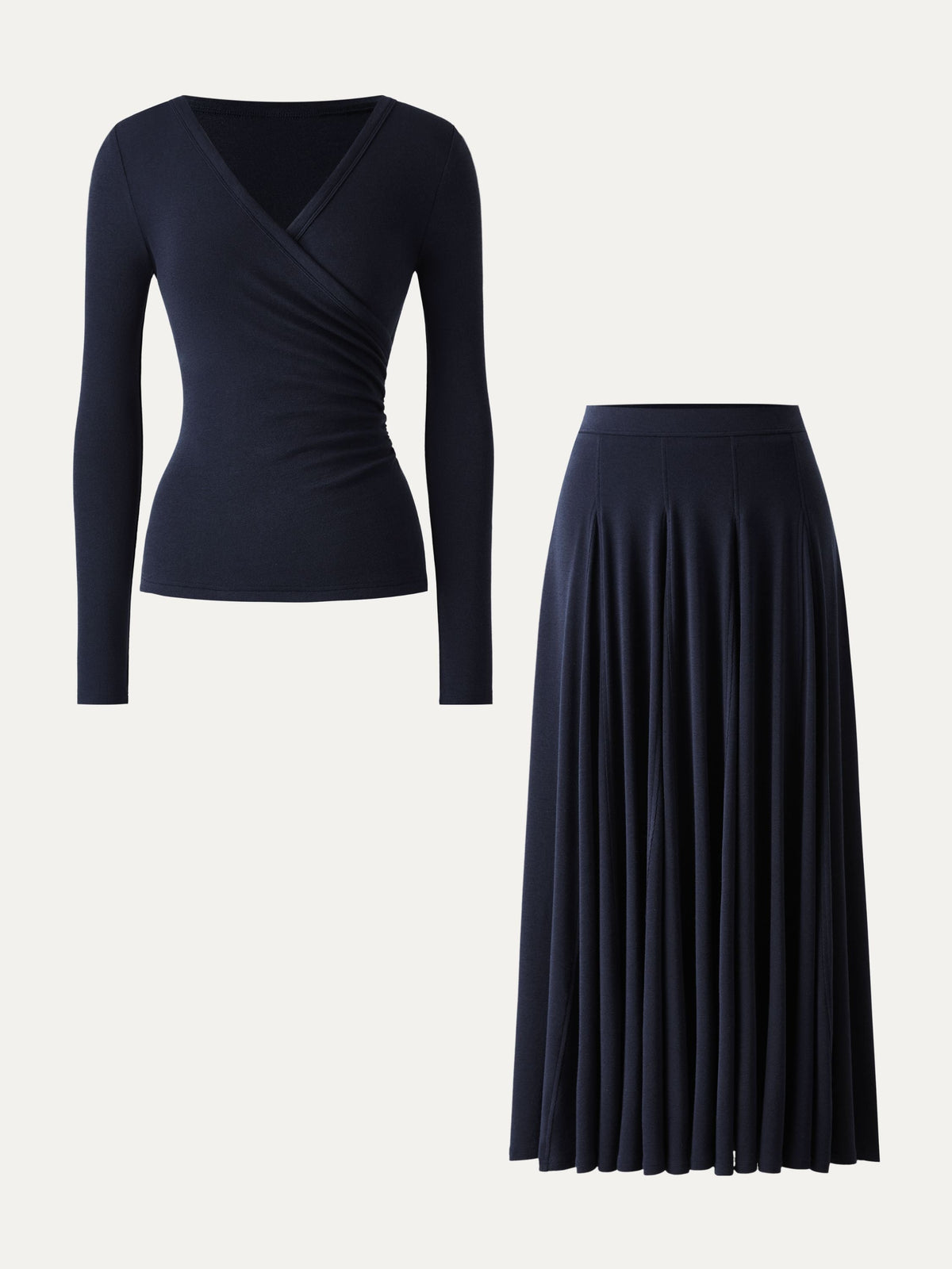 OGLmove Women's Surplice Ruched Long Sleeve & Maxi Skirt Set