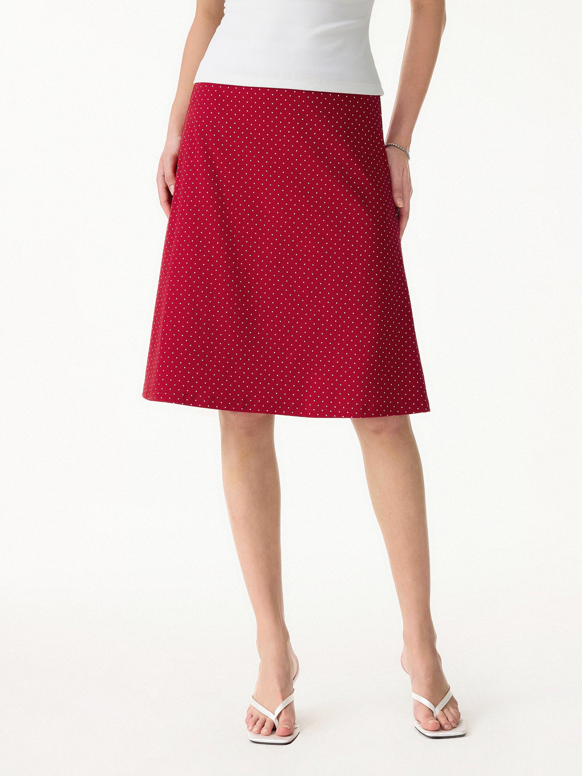Women's Stretch Cotton Polka Dot A-Line Flare Skirt