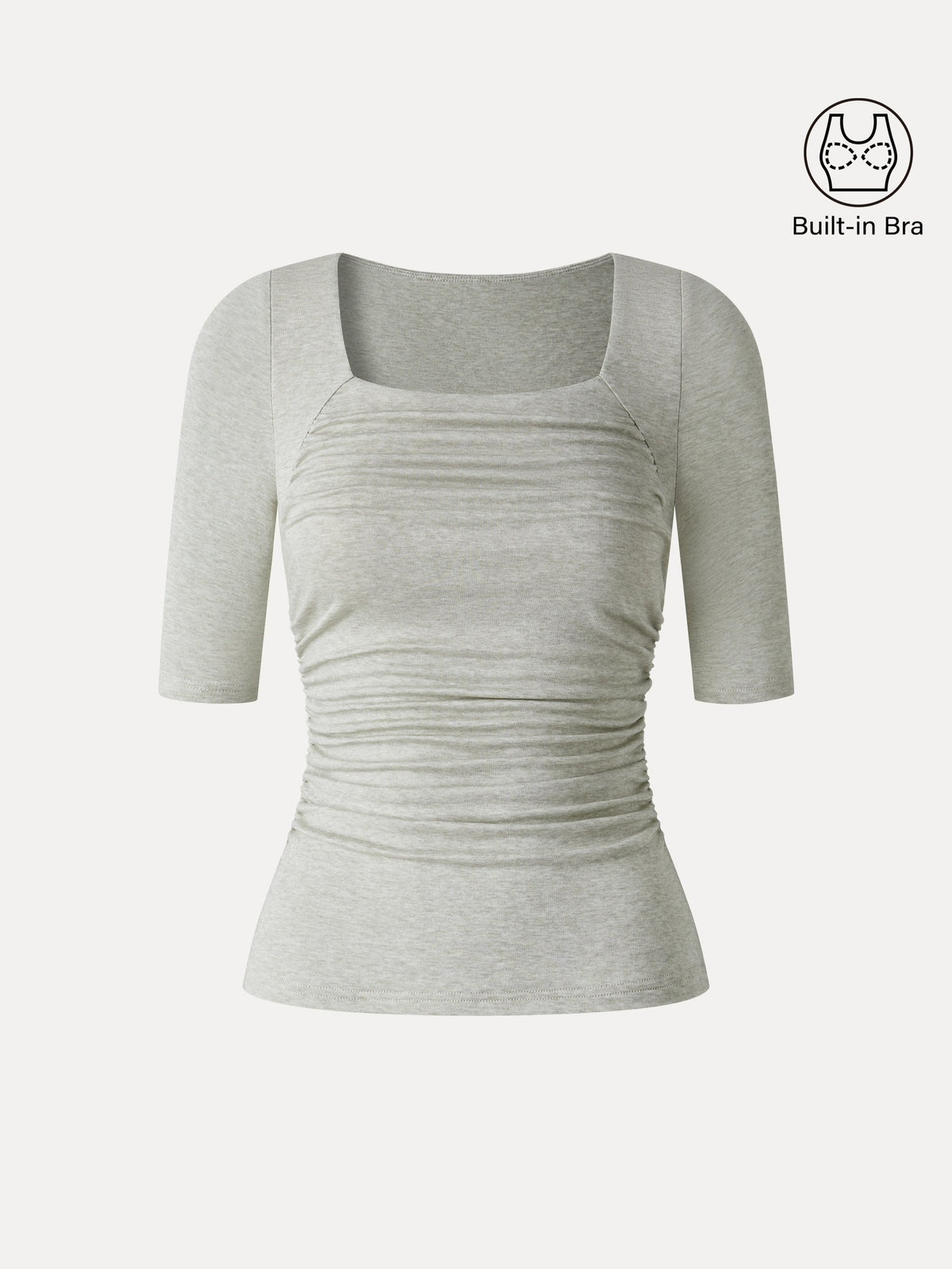 OGLmove Women's Lyocell-Wool Square Neck Elbow Sleeve Ruched Bra Top