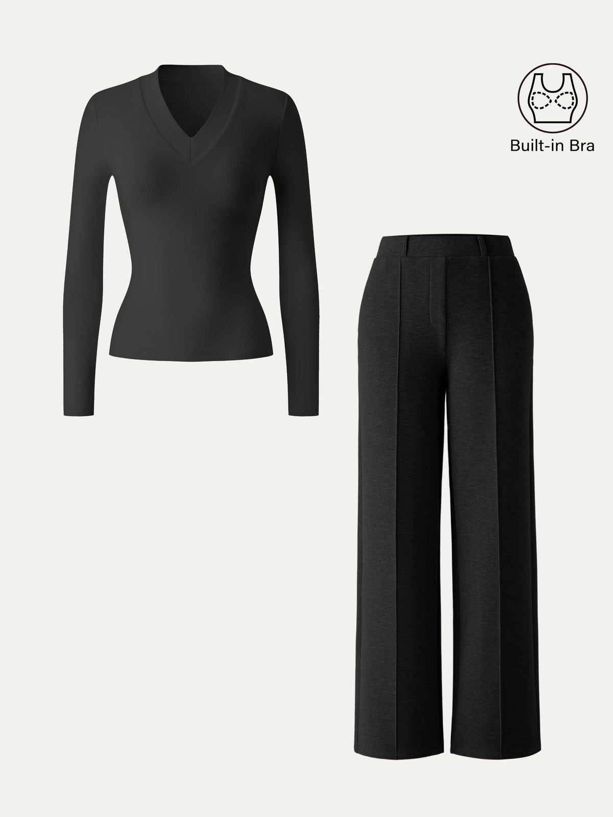 OGLmove Women's V-Neck Slimming Brami Top & Straight Leg Pant Set