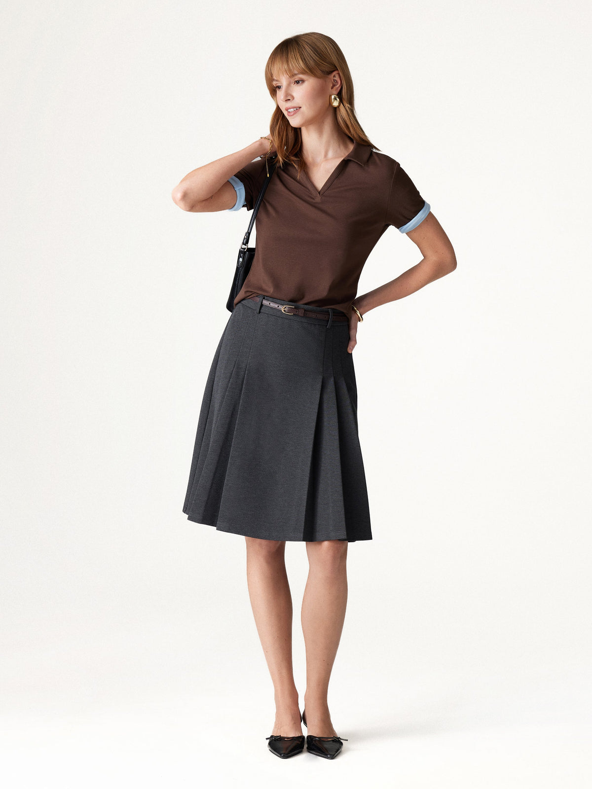 OGLmove Women's Ponte High-Rise Tucked Knee-Length Skirt