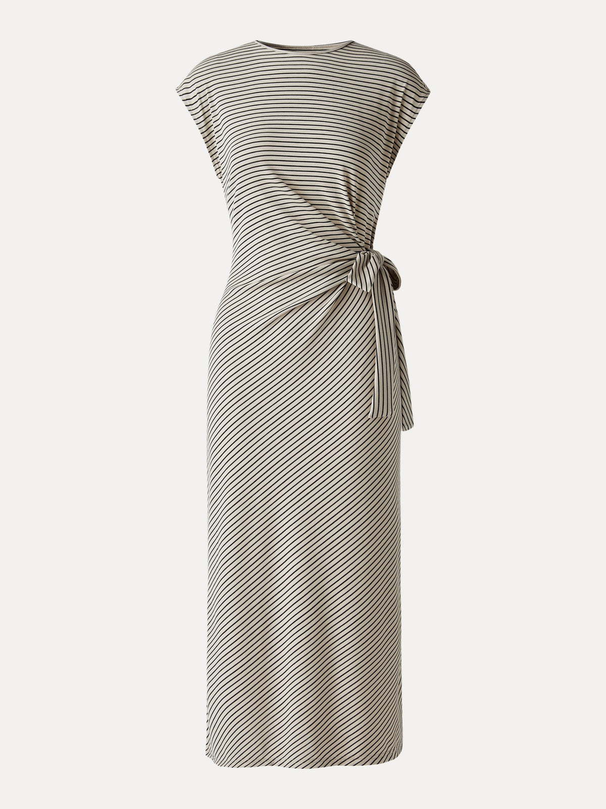 OGLmove Women's Striped Relaxed Midi Dress with Self-Tie
