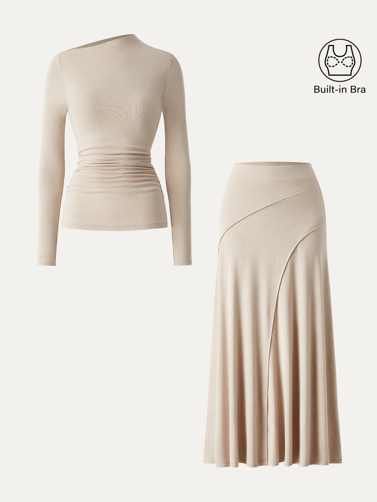OGLmove Women's Eco-Mousse Asymmetrical Bra Top & Midi Skirt Set