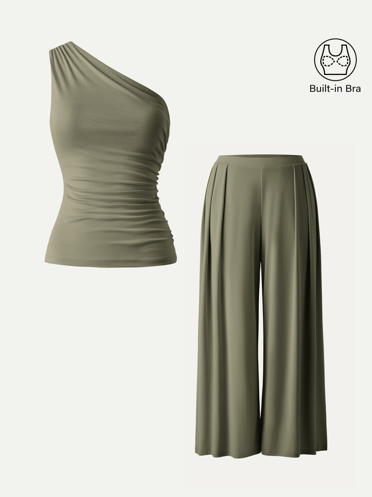 OGLmove Women's 2-Piece Wide Leg Pants and Ruched Bra Top Set