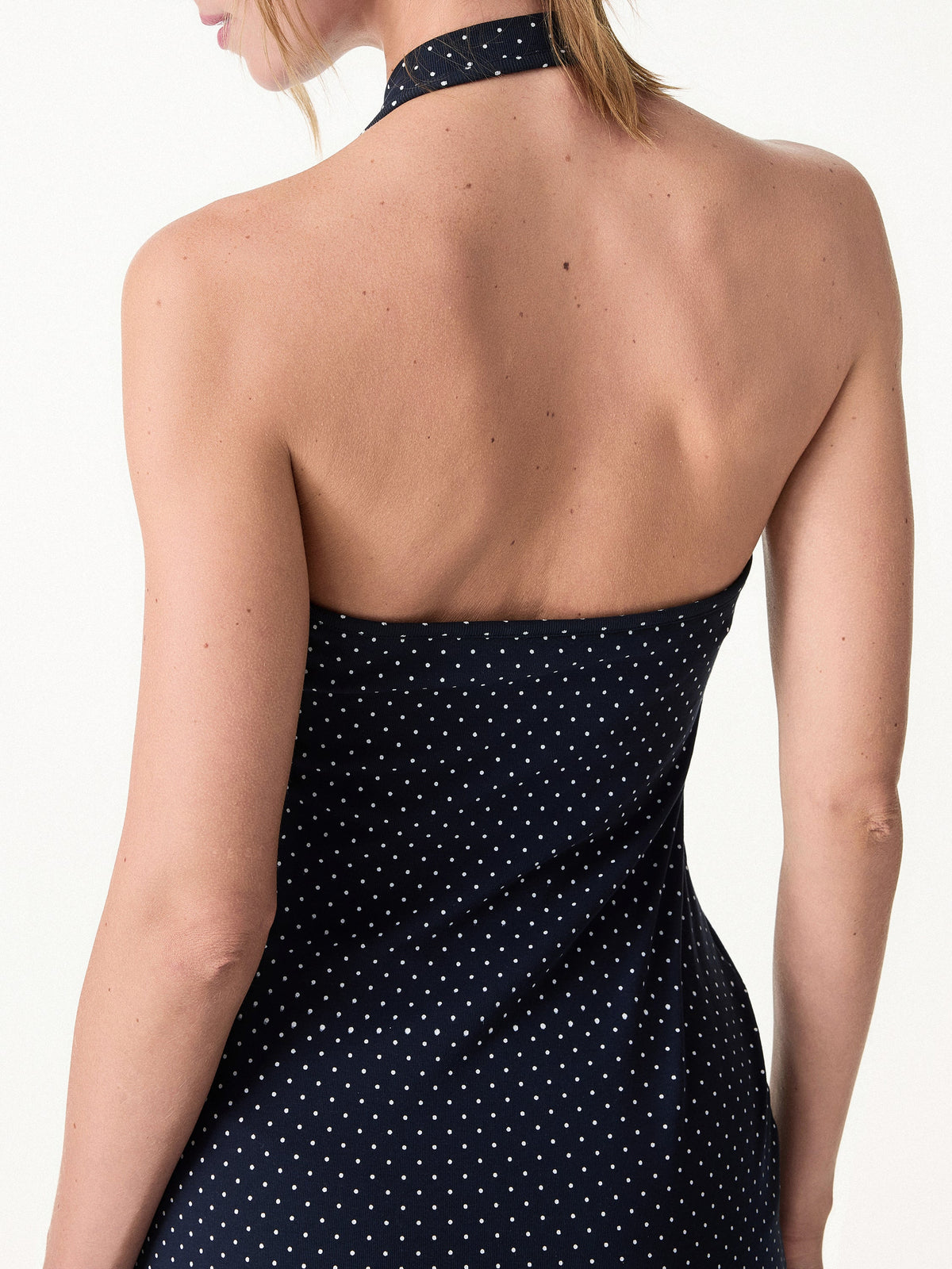 OGLmove Women's Stretch Cotton Halter Neck Polka Dot Mini Bra Dress