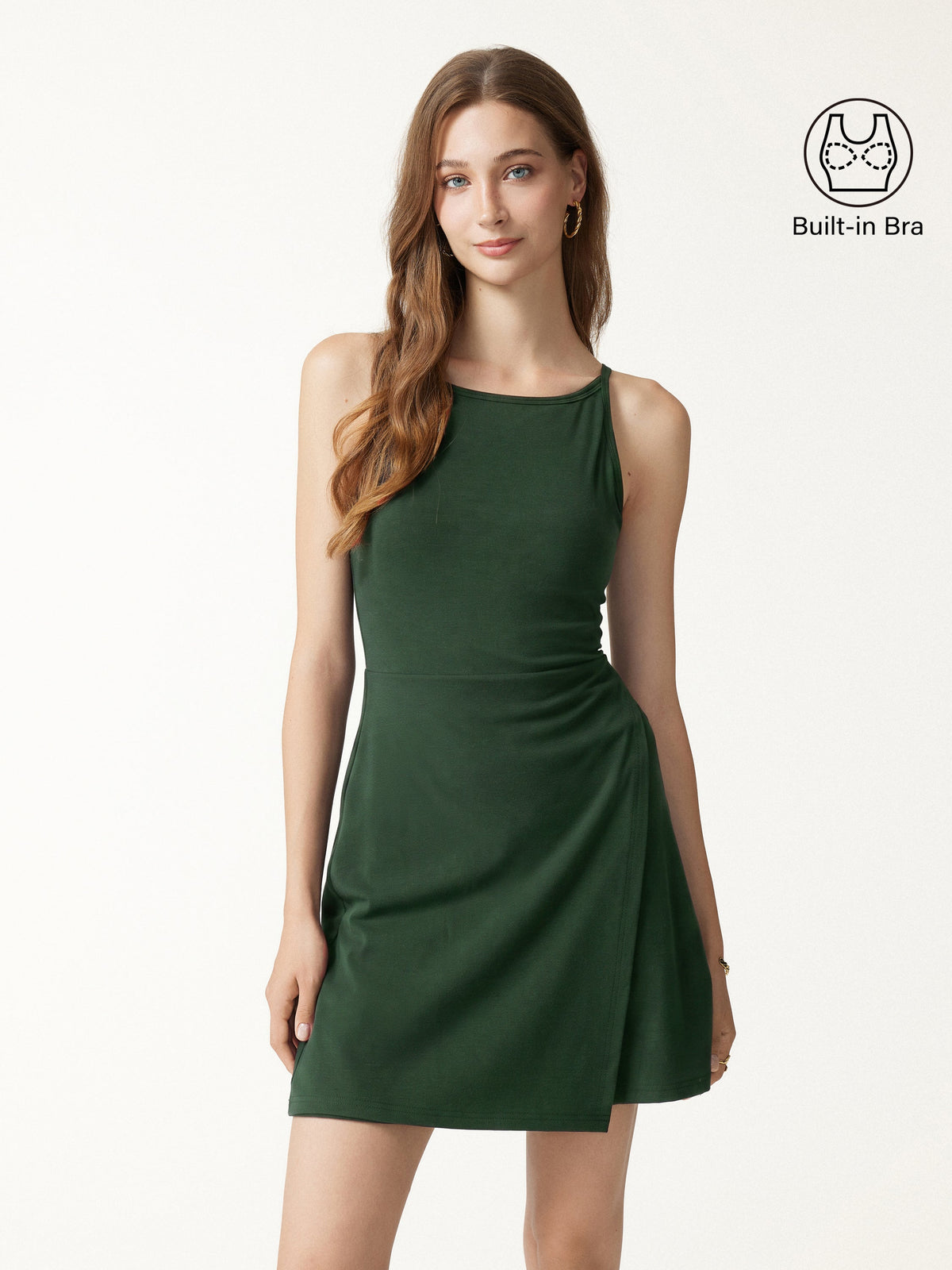 OGLmove Women's Viscose-Cotton Boatneck Sleeveless Wrap Mini Bra Dress